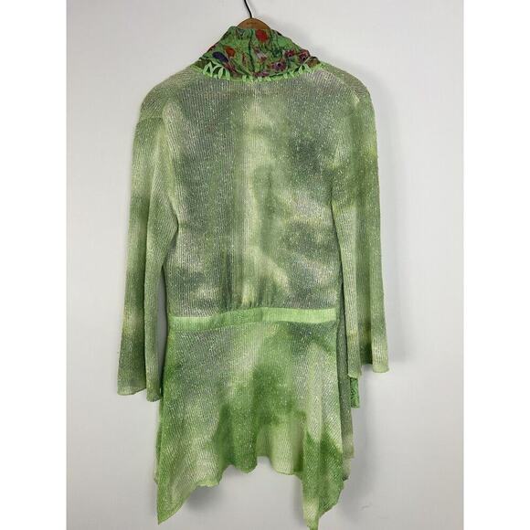 Alberto Makali Cardigan Women’s Small Green Tie Front Tie Dye Attached Scarf - Picture 4 of 7